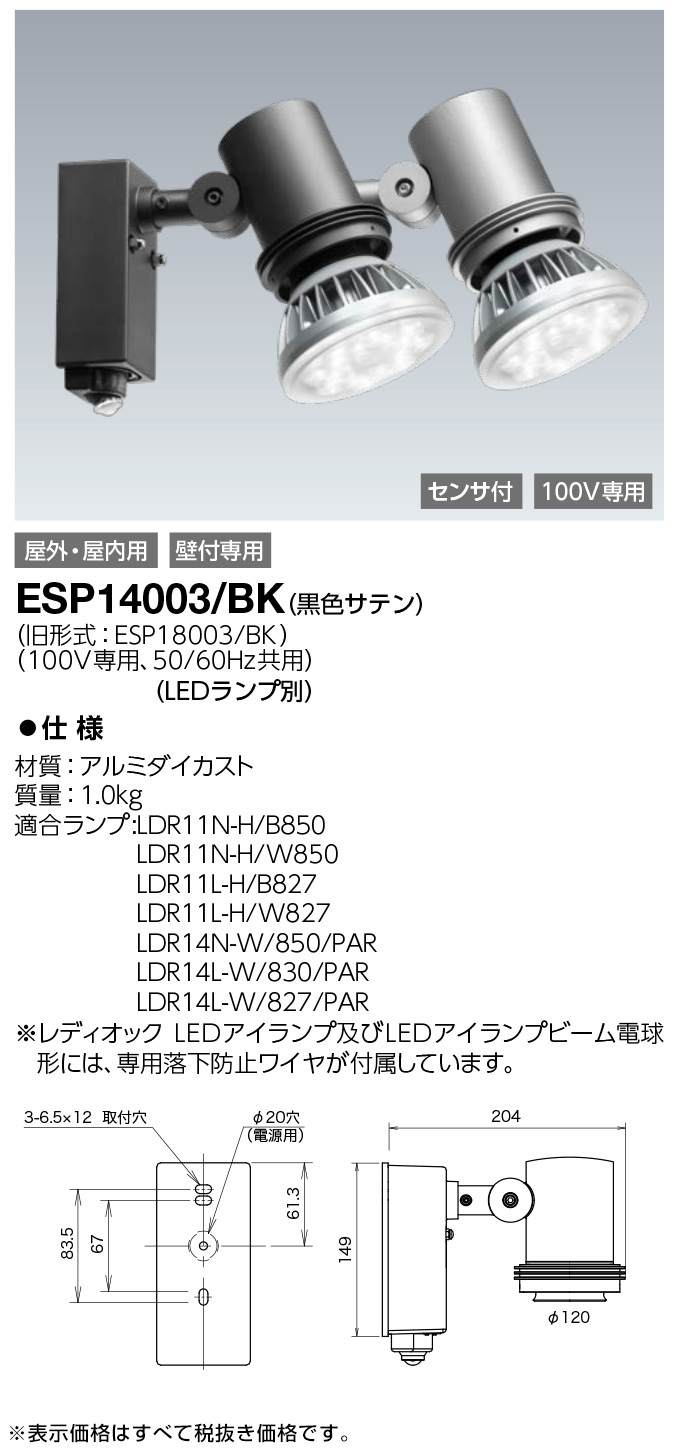 岩崎電気 ESP14003 BK  屋外スポットライト - 1