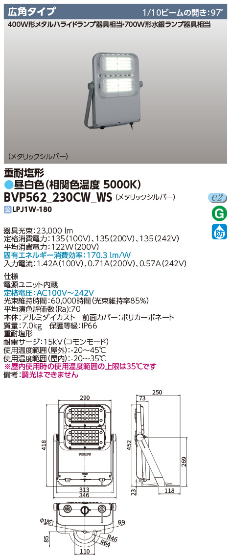 BVP562_230CW_WS || LED小形投光器 東芝【700W形水銀ランプ/400W形
