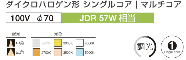 LDR9L-W-E11/D/30/7/32 || LED電球 ウシオ(USHIO) ダイクロハロゲン形/シングルコア/JDR57W相当/100V 調光タイプ  電球色（3000K/Ra85) 消費電力（8.5W） 管径(φ70mm) 全長(78mm) E11口金 広角(32度) 寿命(40000h) [ol]  の通販【ランププロ.com】