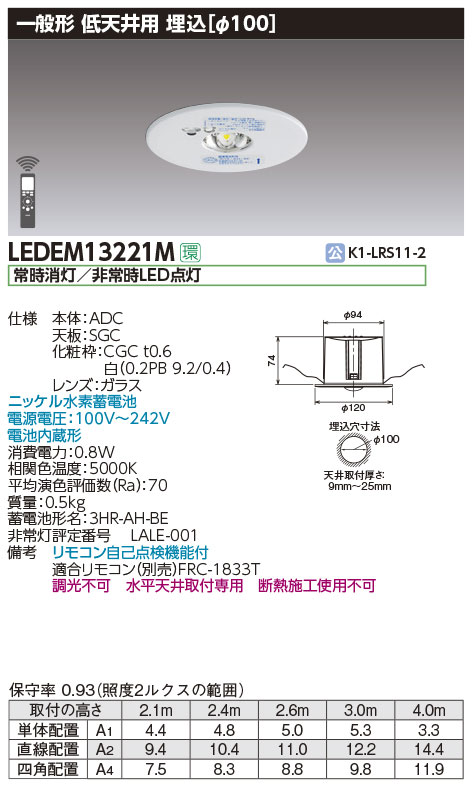 LEDEM13221M + LEDEMX20025 || LED非常照明器具セット 東芝 【専用形