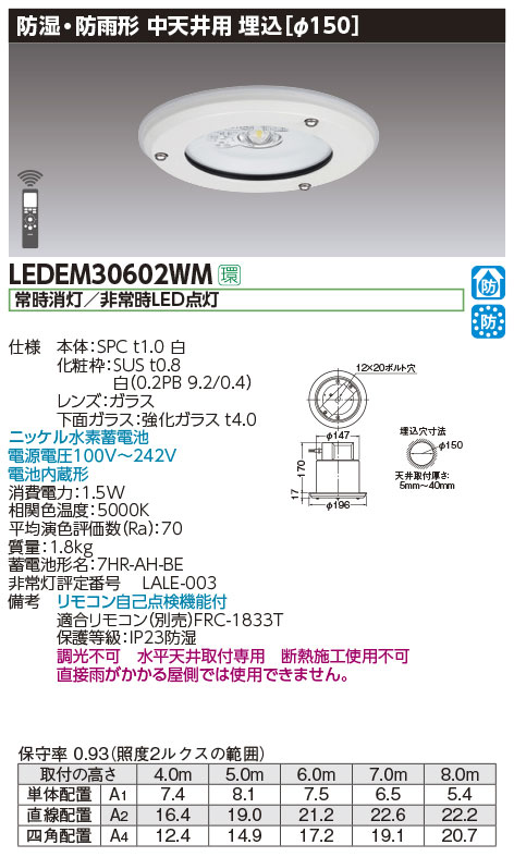 TOSHIBA 東芝ライテック  非常灯直付形Φ100 30形 LEDEM09821M - 2
