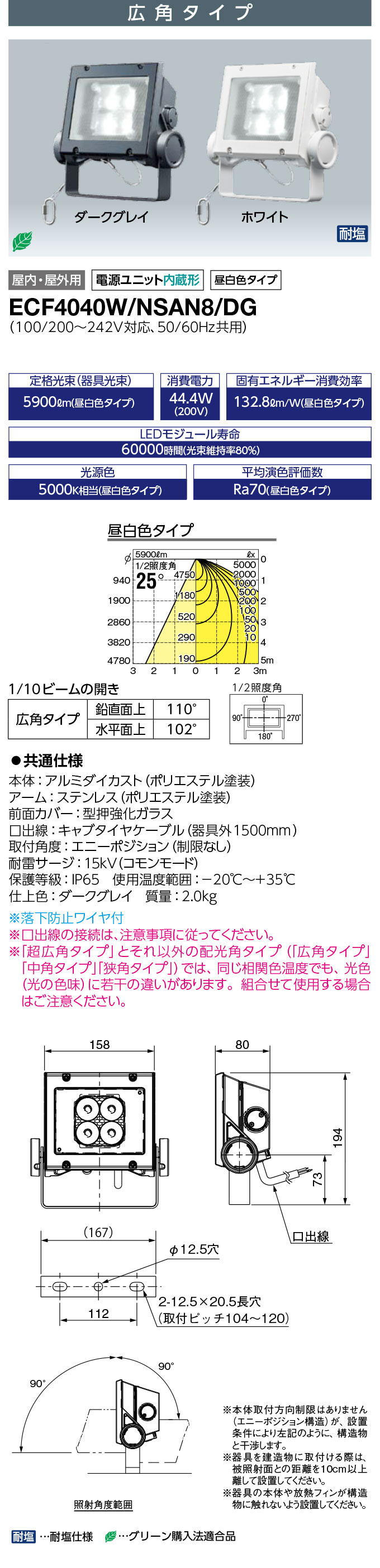 高評価！ 岩崎電気 ECF2040W NSAN8 W 旧ECF0396N SAN8 LED投光器 レディオックフラッドネオ 看板照明 サイン照明 