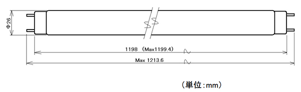【ALEG】G13口金　直管蛍光ランプ　寸法図