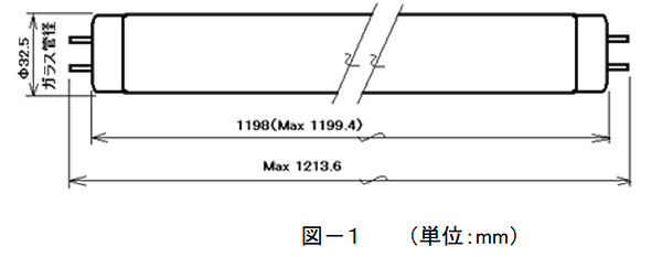 【ALEG】G13口金　直管蛍光ランプ　寸法図