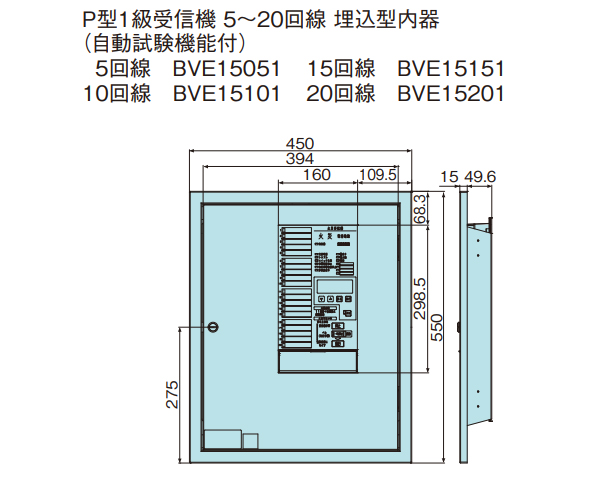BVE15201 || P型1級受信機(小型) Panasonic 20回線 埋込型内器(自動試験機能付) アドバンスP-1シリーズ  寸法(550×450×49.6mm) オイスターグレー[nd]