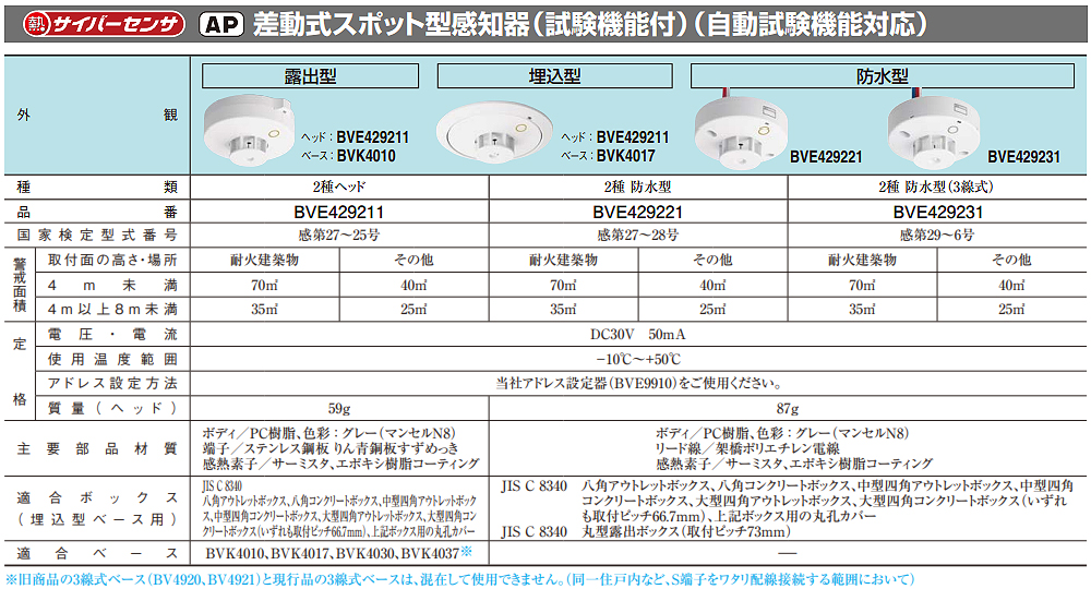 BVE429221 || 差動式スポット型感知器2種 Panasonic 熱サイバーセンサ