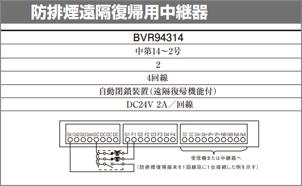 BVR94314 | | パナソニック(ナショナル) 防排煙遠隔復帰用中継器4回線