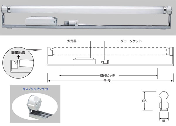 UL-41LED-6500K || 看板用LED蛍光灯ランプホルダー(40W形L型ランプホルダー + 直管LEDランプ+電源装置付) || 昼光色(6500K)  AC100/200V 50/60Hz共用 消費電力(22W) 防滴タイプLEDランプ 専用電源装置付き 梅電社【代引不可・直送のみ】 [ud] |  看板電材ドットコム