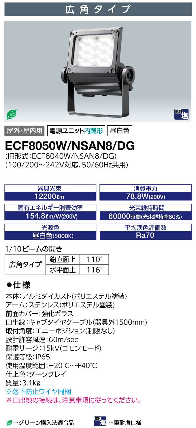 ECF8050W/NSAN8/DG + FA1 || <中型看板用LED投光器台座セット>岩崎電気