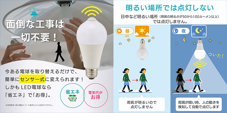 LDA12L-G R52 || 人感・明暗センサー機能付きLEDランプ OHM(ｵｰﾑ電機